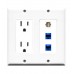 Placa Tapa doble gang en ABS contacto eléctrico dual + USB 2.0 + 2 Jack RJ45 Cat6
